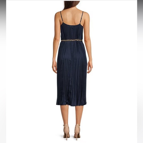 NWT MICHAEL MICHAEL KORS Pleated Satin Belted Slip Dress - Picture 4 of 9